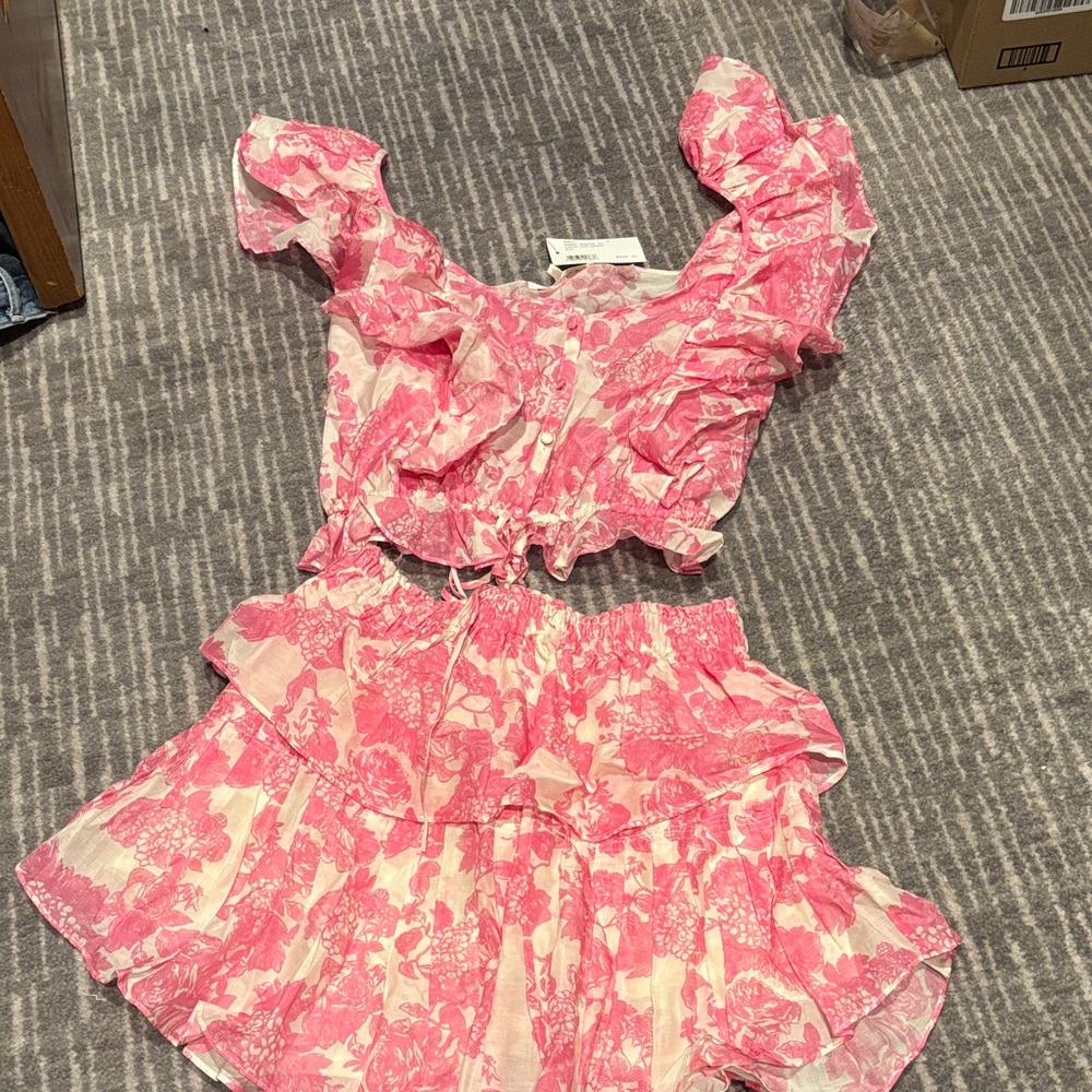 LoveShackFancy Pink and Cream Floral Set